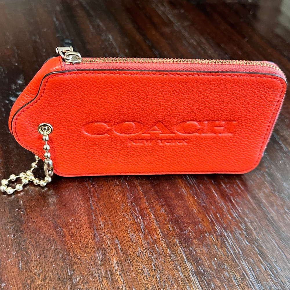 Coach Pebbled Leather Hangtag Zip Pouch Women OS Orange